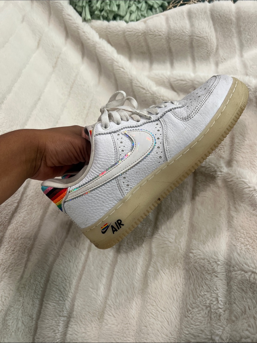 Nike White Low-Top Sneakers with Rainbow Tongue Accent
